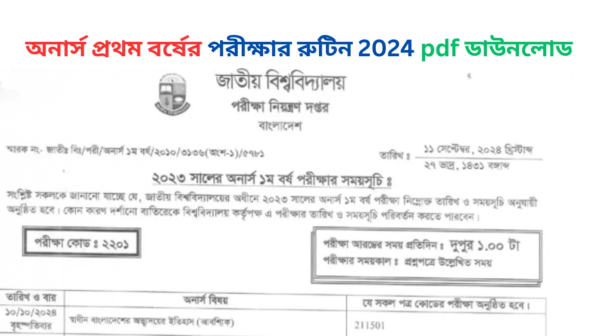 অনার্স প্রথম বর্ষের পরীক্ষার রুটিন 2024