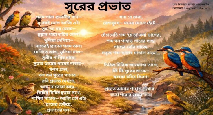 ভোরের প্রকৃতি নিয়ে সবুজ পাহাড় পাখির শব্দে নতুন বাংলা কবিতা 1 ভোরের প্রকৃতি নিয়ে সবুজ পাহাড়, সূর্যোদয় ও পাখির কিচির মিচির শব্দে অনুপ্রাণিত বাংলা কবিতা “সুরের প্রভাত”